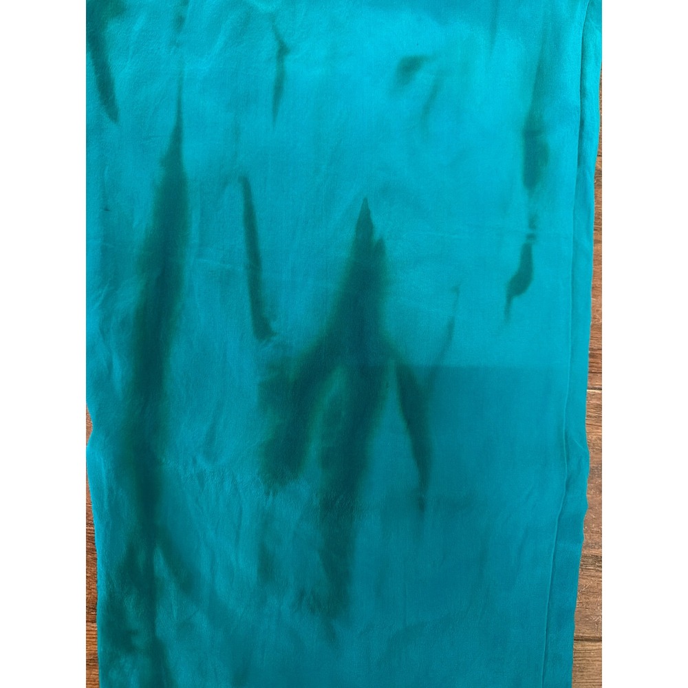 Vintage Silk Bijoux Teal Hand Dyed Silk Wide Leg Pants Large Elastic Waist - Picture 2 of 4
